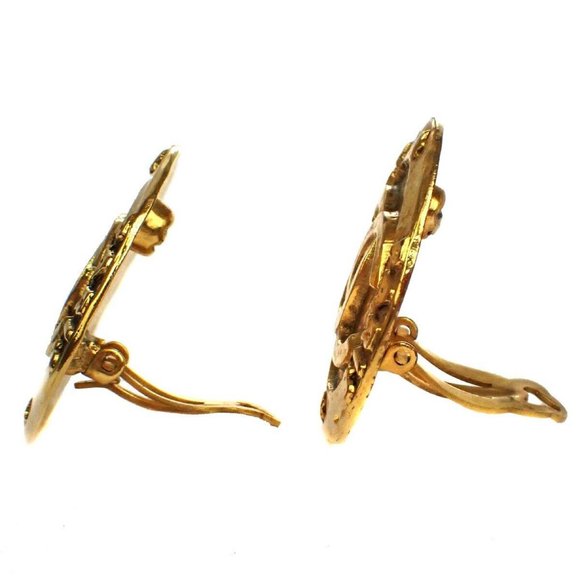 CHANEL CC Logo Round Button Earrings 28 Clip-On GHW France Vintage - Picture 3 of 8